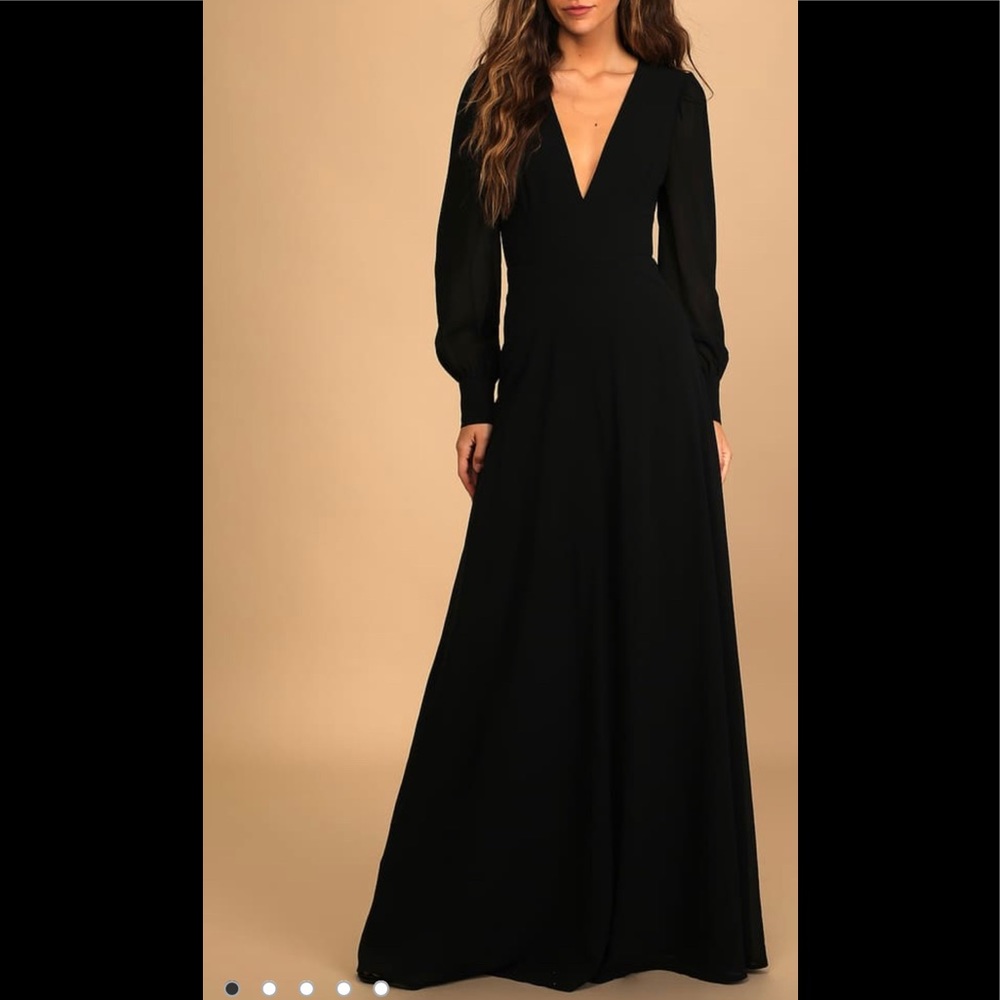 Lulus Black Talk About Divine Long Sleeve Dress